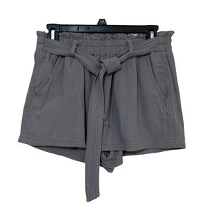 April Kiss Grey Linen Blend Paperbag Waist Tie Front Shorts Size Medium